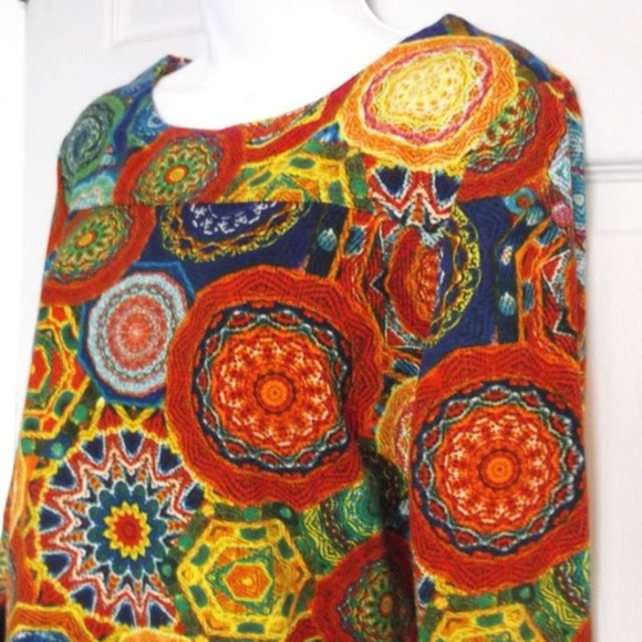 Psychedelic Hippy Jersey Dress Fits Large Petite - Picture 3 of 3